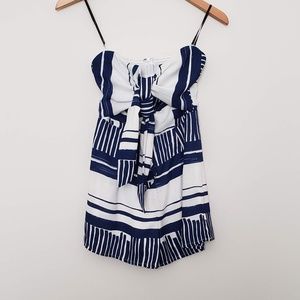Delphi Blue and White Striped Tie-Front Romper
